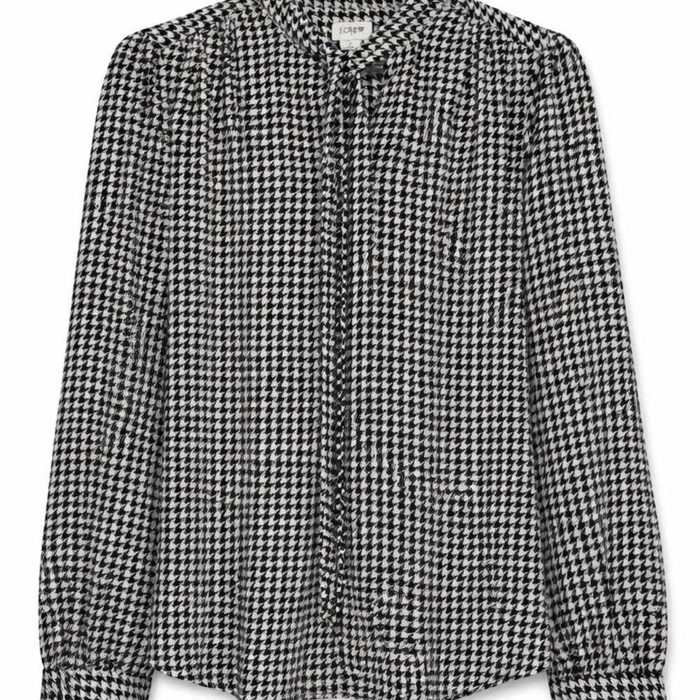 J.Crew Houndstooth Tie-Neck Blouse – Size Medium